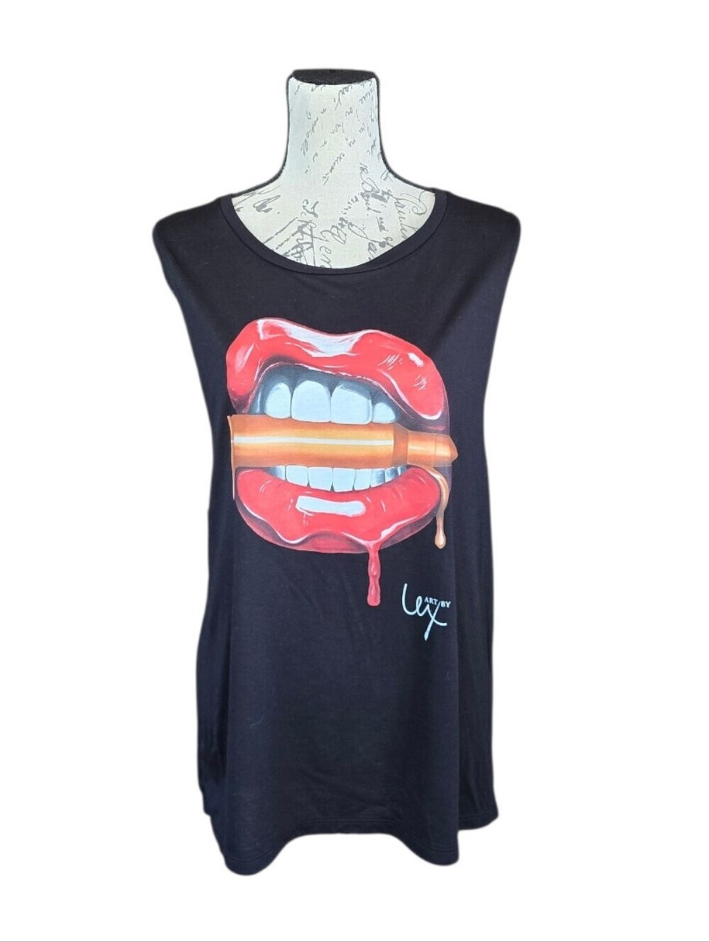 Bite Me Alexa Jacobs Black Graphic Racerback Tank Top 2XL